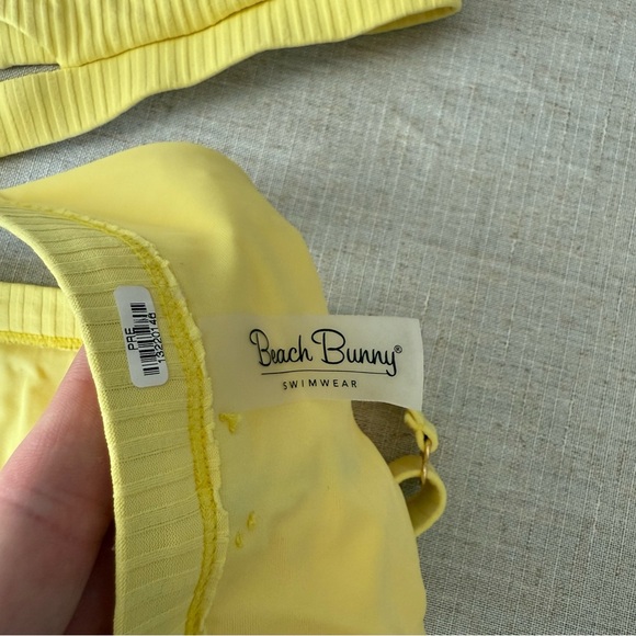 Beach Bunny Yellow Ribbed 2 Piece Bikini Set High Neck Cut Out - Picture 6 of 8